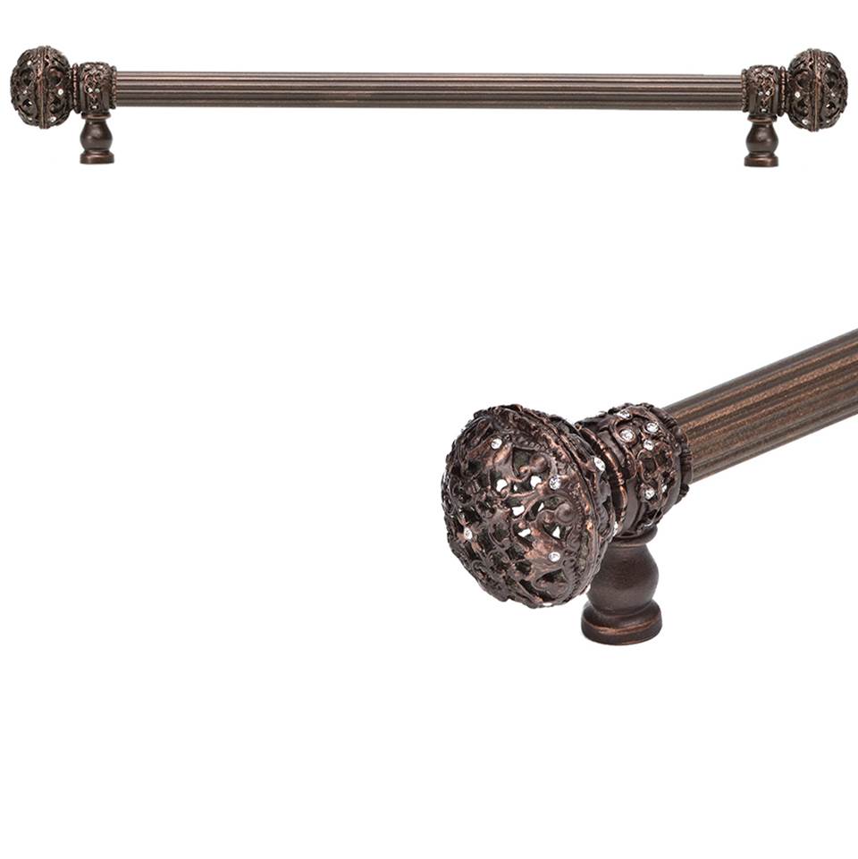 Carpe Diem Hardware - Juliane Grace 18'' O.C. Approx w/ 5/8'' Reeded Center Long Pull Large Finial w/ 56 Swarovski Crystals - Soft Gold