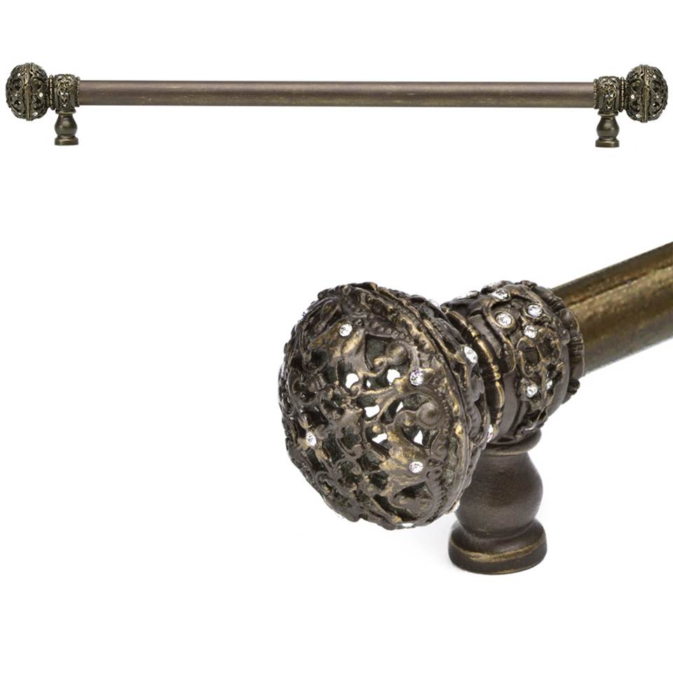 Carpe Diem Hardware - Juliane Grace 22'' O.C. (Approximately) With 5/8'' Smooth Center Long Pull Large Finial With Clear Swarovski Crystals In Antique Brass. - Antique Brass