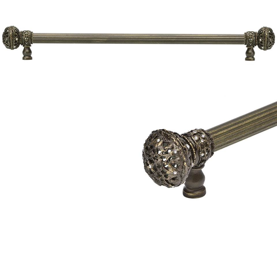 Carpe Diem Hardware - Juliane Grace 22'' O.C. (Approximately) With 5/8'' Reeded Center Long Pull Large Finial With Clear Swarovski Crystals In Antique Brass. - Antique Brass