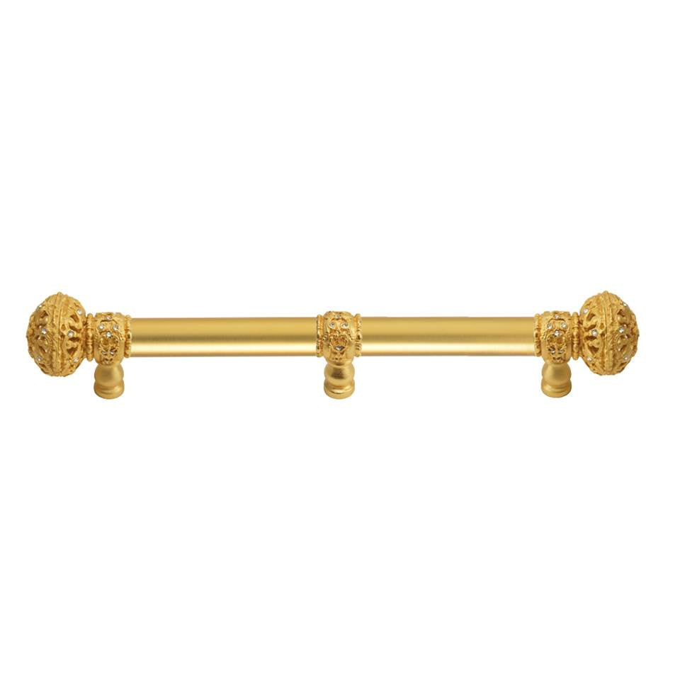Carpe Diem Hardware - Juliane Grace 6'' O.C. (Approximately) With 5/8'' Smooth Center Long Pull and Center Brace Large Finial With Clear Swarovski Crystals In Gilded Mercury. - Gilded Mercury