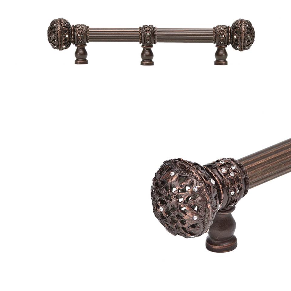 Carpe Diem Hardware - Juliane Grace 6'' O.C. (Approx) With 5/8'' Reeded Center Long Pull Large Finial W/ 65 Swarovski Clear Crystals With Center Brace - Oil Rubbed Bronze