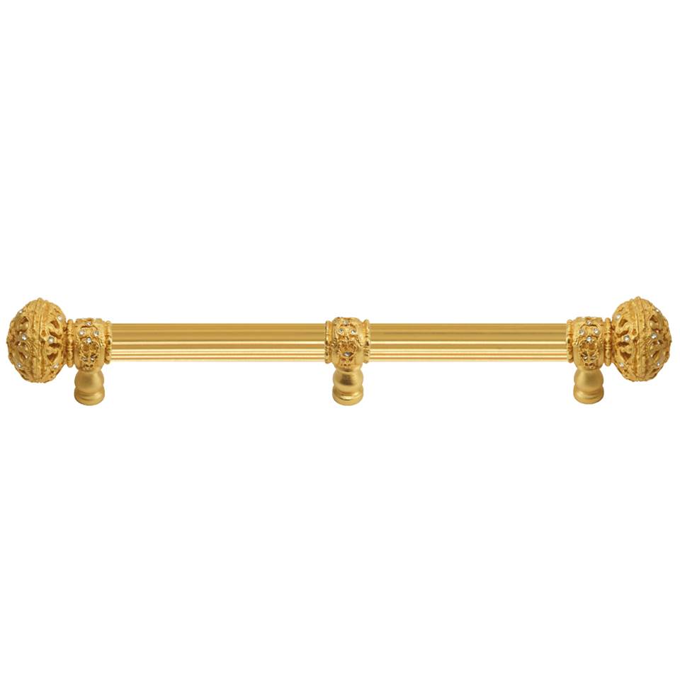 Carpe Diem Hardware - Juliane Grace 9'' O.C. (Approximately) With 5/8'' Reeded Center Long Pull and Center Brace Large Finial With Clear Swarovski Crystals In Gilded Mercury. - Gilded Mercury