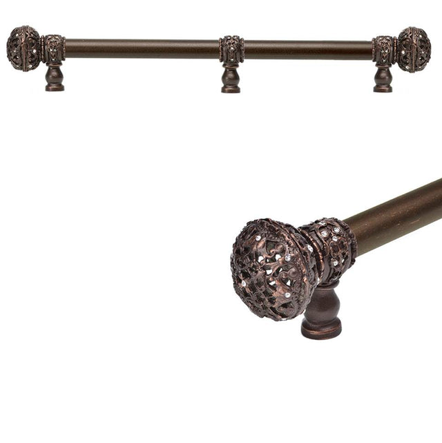 Carpe Diem Hardware - Juliane Grace 12'' O.C.Approx w/ 5/8'' Smooth Center Long Pull Large Finial w/ 65 Swarovski Crystals w/ Center Brace - Antique Brass