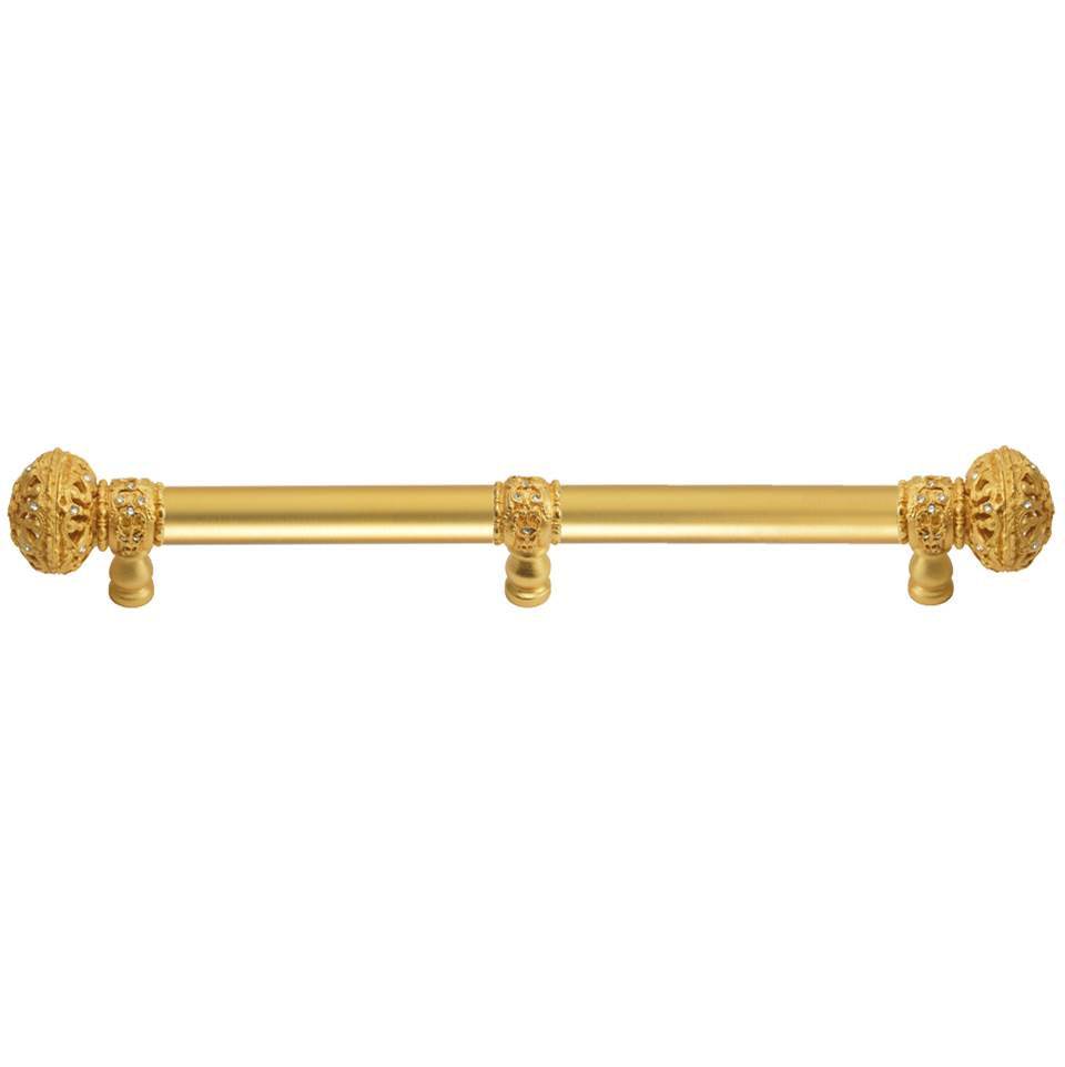Carpe Diem Hardware - Juliane Grace 12'' O.C. (Approximately) With 5/8'' Smooth Center Long Pull and Center Brace Large Finial With Clear Swarovski Crystals In Gilded Mercury. - Gilded Mercury