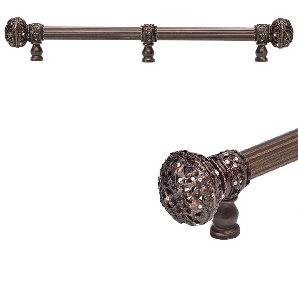 Carpe Diem Hardware - Juliane Grace 12'' O.C.Approx w/ 5/8'' Reeded Center Long Pull Large Finial w/ 65 Swarovski Crystals w/ Center Brace - Antique Brass
