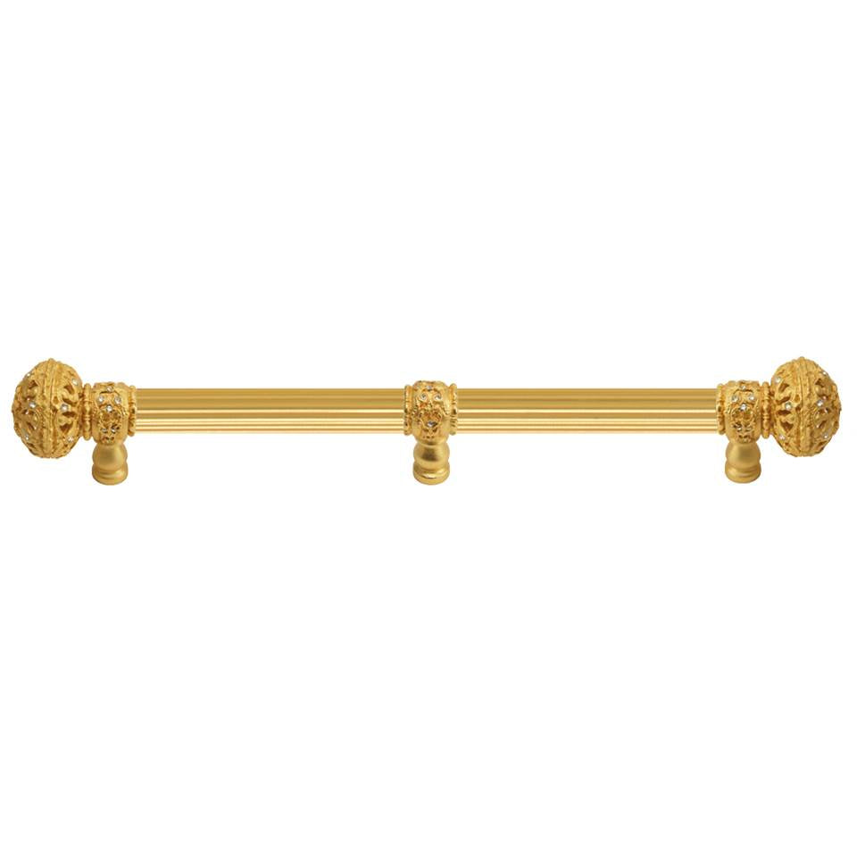 Carpe Diem Hardware - Juliane Grace 12'' O.C.Approx w/ 5/8'' Reeded Center Long Pull Large Finial w/ 65 Swarovski Crystals w/ Center Brace - Gilded Mercury