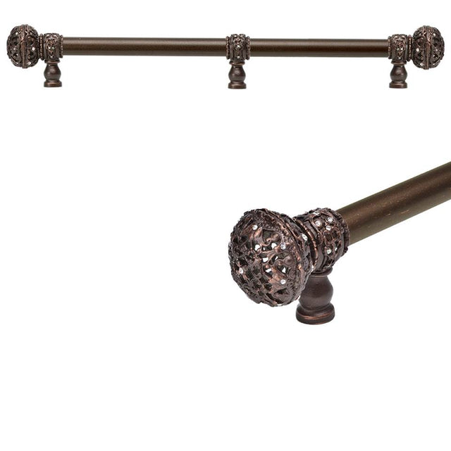 Carpe Diem Hardware - Juliane Grace 18'' O.C. Approx w/ 5/8'' Smooth Center Long Pull Large Finial w/ 65 Swarovski Crystals w/ Center Brace - Antique Brass