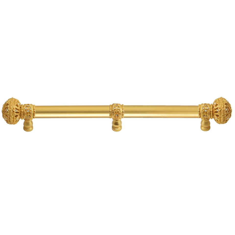 Carpe Diem Hardware - Juliane Grace 18'' O.C. (Approximately) With 5/8'' Smooth Center Long Pull and Center Brace Large Finial With Clear Swarovski Crystals In Gilded Mercury. - Gilded Mercury