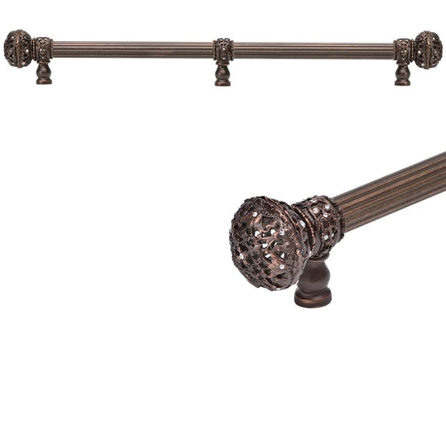 Carpe Diem Hardware - Juliane Grace 22'' O.C. Approx w/ 5/8'' Reeded Center Long Pull Large Finial w/ 65 Swarovski Crystals w/ Center Brace - Antique Brass