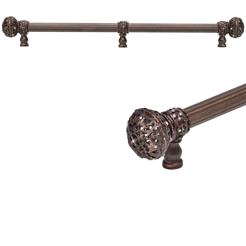 Carpe Diem Hardware - Juliane Grace 22'' O.C. (Approx) With 5/8'' Reeded Center Long Pull Large Finial W/ 65 Swarovski Clear Crystals With Center Brace - Oil Rubbed Bronze