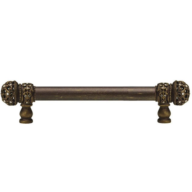 Carpe Diem Hardware - Juliane Grace 6'' O.C. (Approximately) With 5/8'' Smooth Center Long Pull Small Finial With Clear Swarovski Crystals In Antique Brass. - Antique Brass