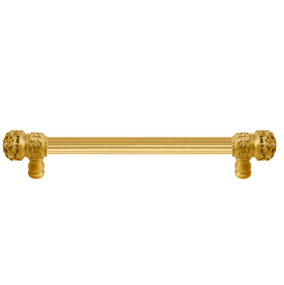 Carpe Diem Hardware - Juliane Grace 6'' O.C. (Approx) With 5/8'' Reeded Center Long Pull Small Finial W/ 52 Swarovski Clear and Aurore Boreale Crystals - Gilded Mercury