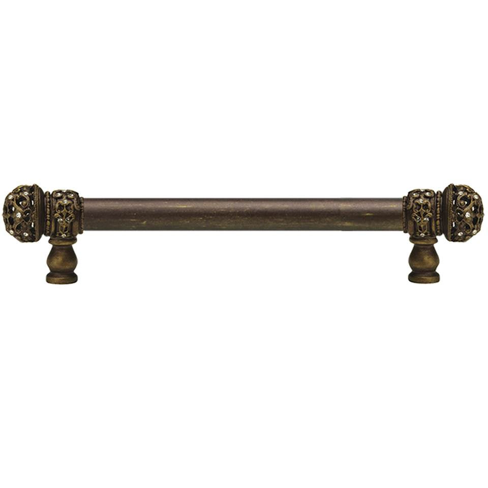 Carpe Diem Hardware - Juliane Grace 9'' O.C. (Approximately) With 5/8'' Smooth Center Long Pull Small Finial With Clear Swarovski Crystals In Antique Brass. - Antique Brass