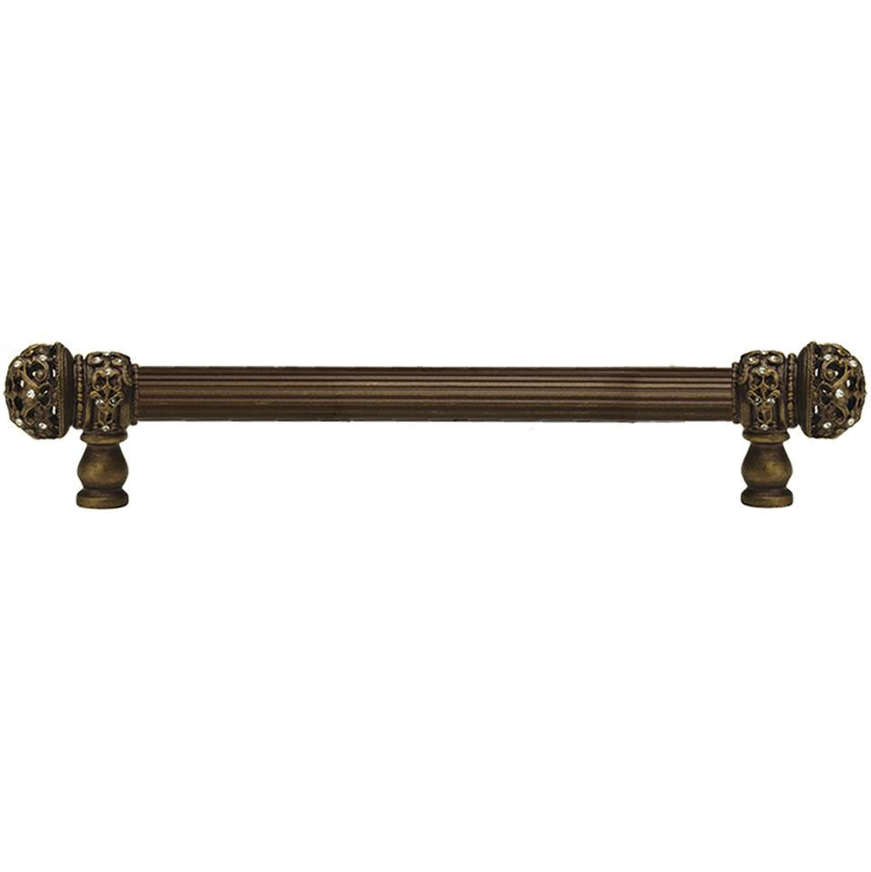 Carpe Diem Hardware - Juliane Grace 9'' O.C. (Approximately) With 5/8'' Reeded Center Long Pull Small Finial With Clear Swarovski Crystals In Antique Brass. - Antique Brass