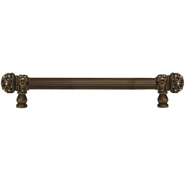 Carpe Diem Hardware - Juliane Grace 9'' O.C. (Approximately) With 5/8'' Reeded Center Long Pull Small Finial With Clear Swarovski Crystals In Antique Brass. - Antique Brass
