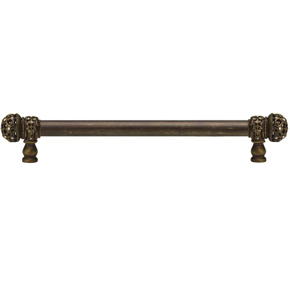 Carpe Diem Hardware - Juliane Grace 12'' O.C. Approx w/ 5/8'' Smooth Center Long Pull Small Finial w/ 52 Swarovski Crystals - Antique Brass