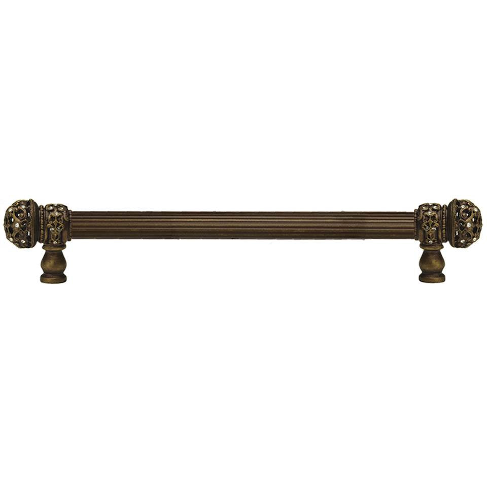 Carpe Diem Hardware - Juliane Grace 12'' O.C. Approx w/ 5/8'' Reeded Center Long Pull Small Finial w/ 52 Swarovski Crystals - Antique Brass