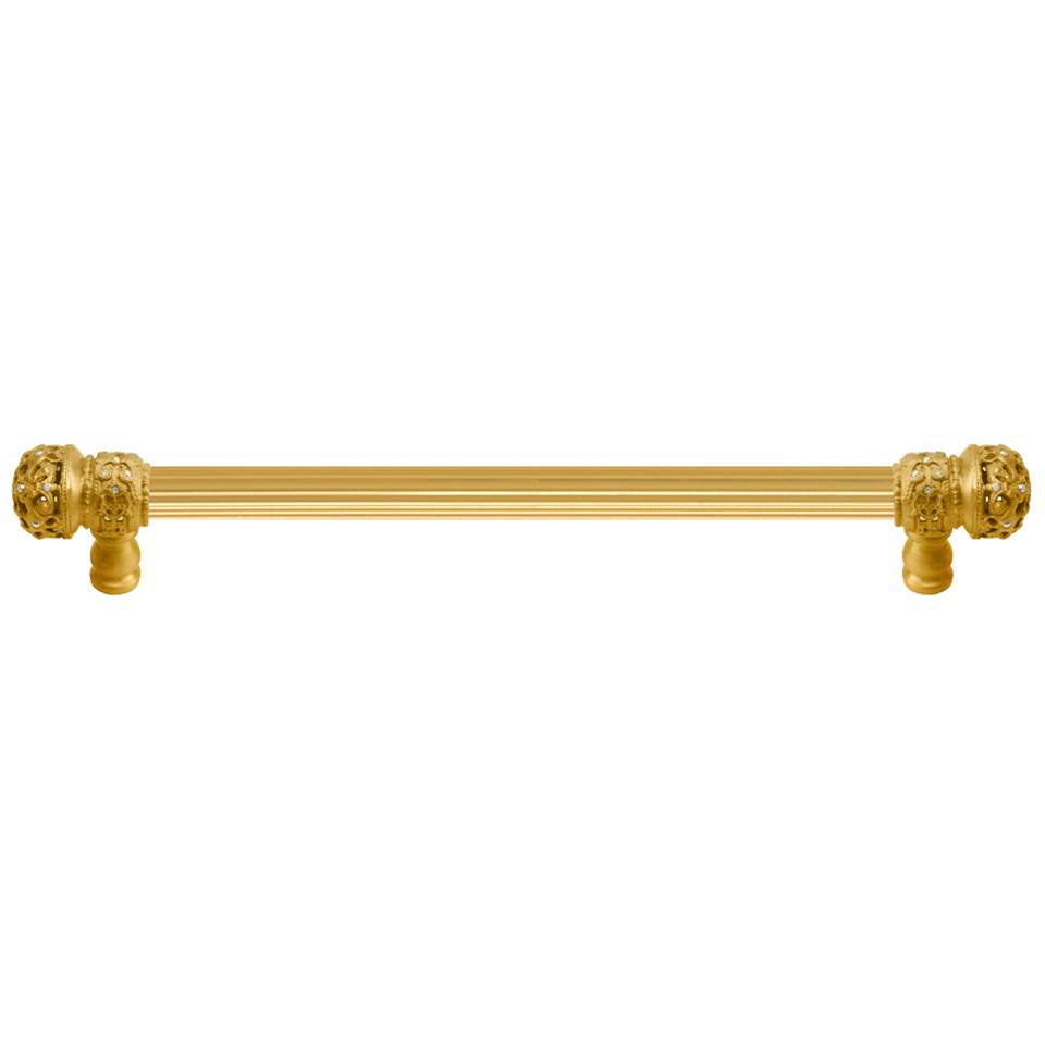 Carpe Diem Hardware - Juliane Grace 12'' O.C. (Approx) With 5/8'' Reeded Center Long Pull Small Finial W/ 52 Swarovski Clear and Aurore Boreale Crystals - Gilded Mercury
