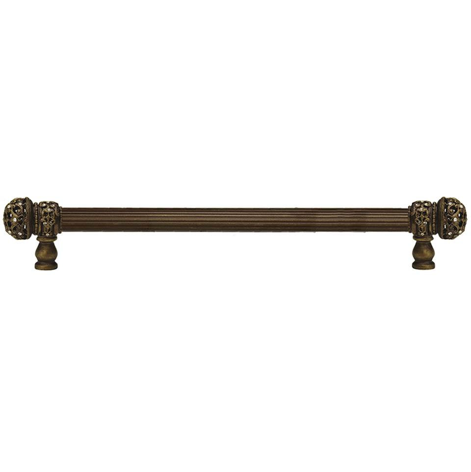 Carpe Diem Hardware - Juliane Grace 18'' O.C. (Approximately) With 5/8'' Reeded Center Long Pull Small Finial With Clear Swarovski Crystals In Antique Brass. - Antique Brass