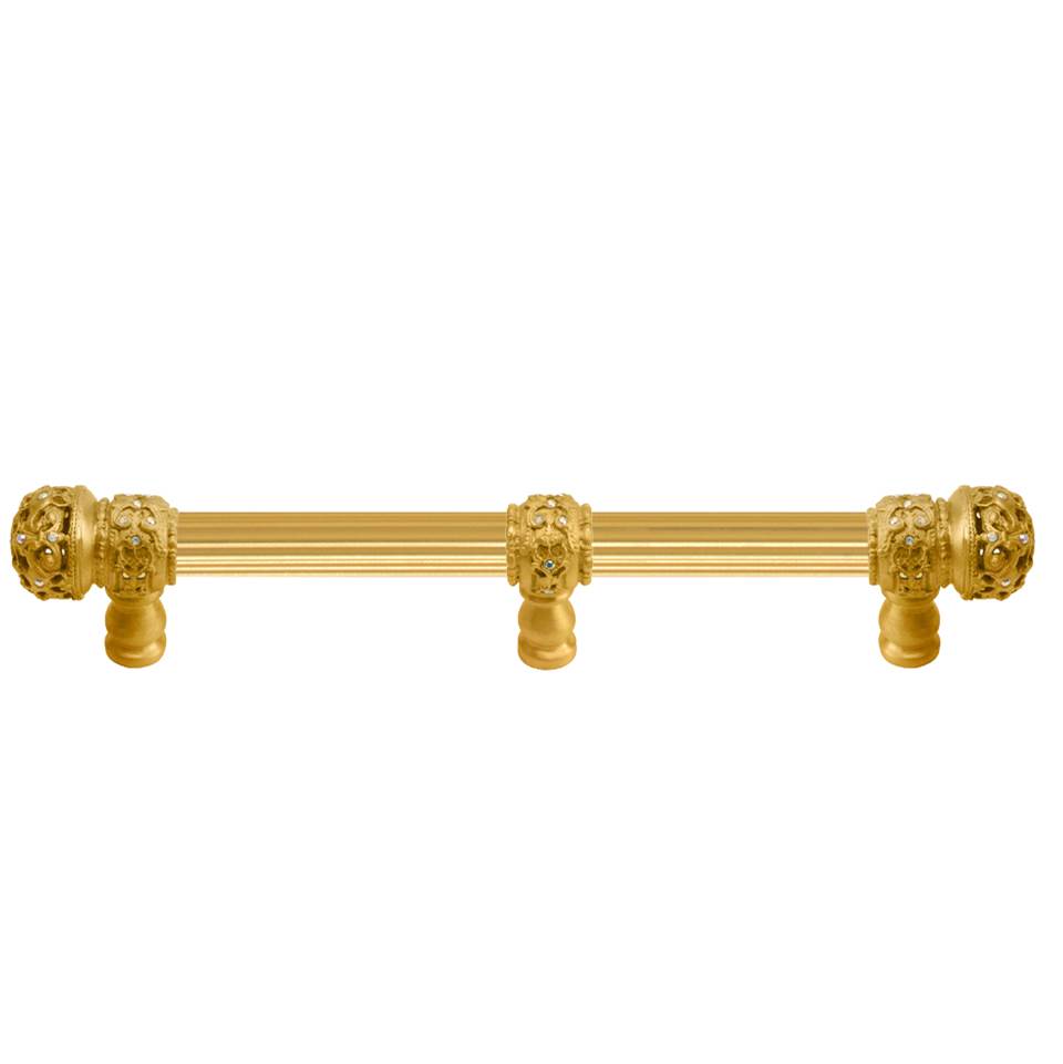 Carpe Diem Hardware - Juliane Grace 6'' O.C. (Approx) With 5/8'' Reeded Center Long Pull Small Finial W/ 61 Swarovski Clear and Aurore Boreale Crystals With Center Brace - Gilded Mercury