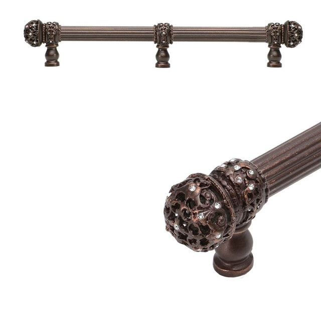 Carpe Diem Hardware - Juliane Grace 9'' O.C. (Approx) With 5/8'' Reeded Center Long Pull Small Finial W/ 61 Swarovski Clear Crystals With Center Brace - Oil Rubbed Bronze