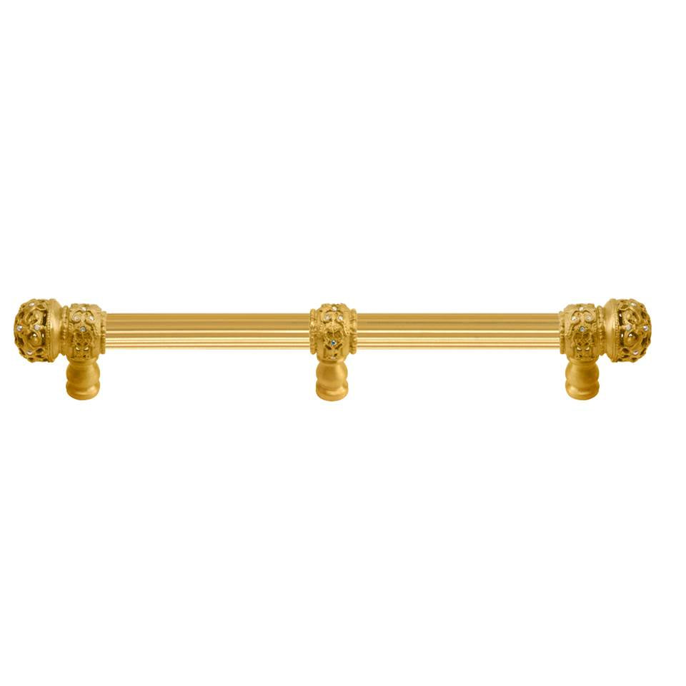 Carpe Diem Hardware - Juliane Grace 9'' O.C. (Approx) With 5/8'' Reeded Center Long Pull Small Finial W/ 61 Swarovski Clear and Aurore Boreale Crystals With Center Brace - Gilded Mercury