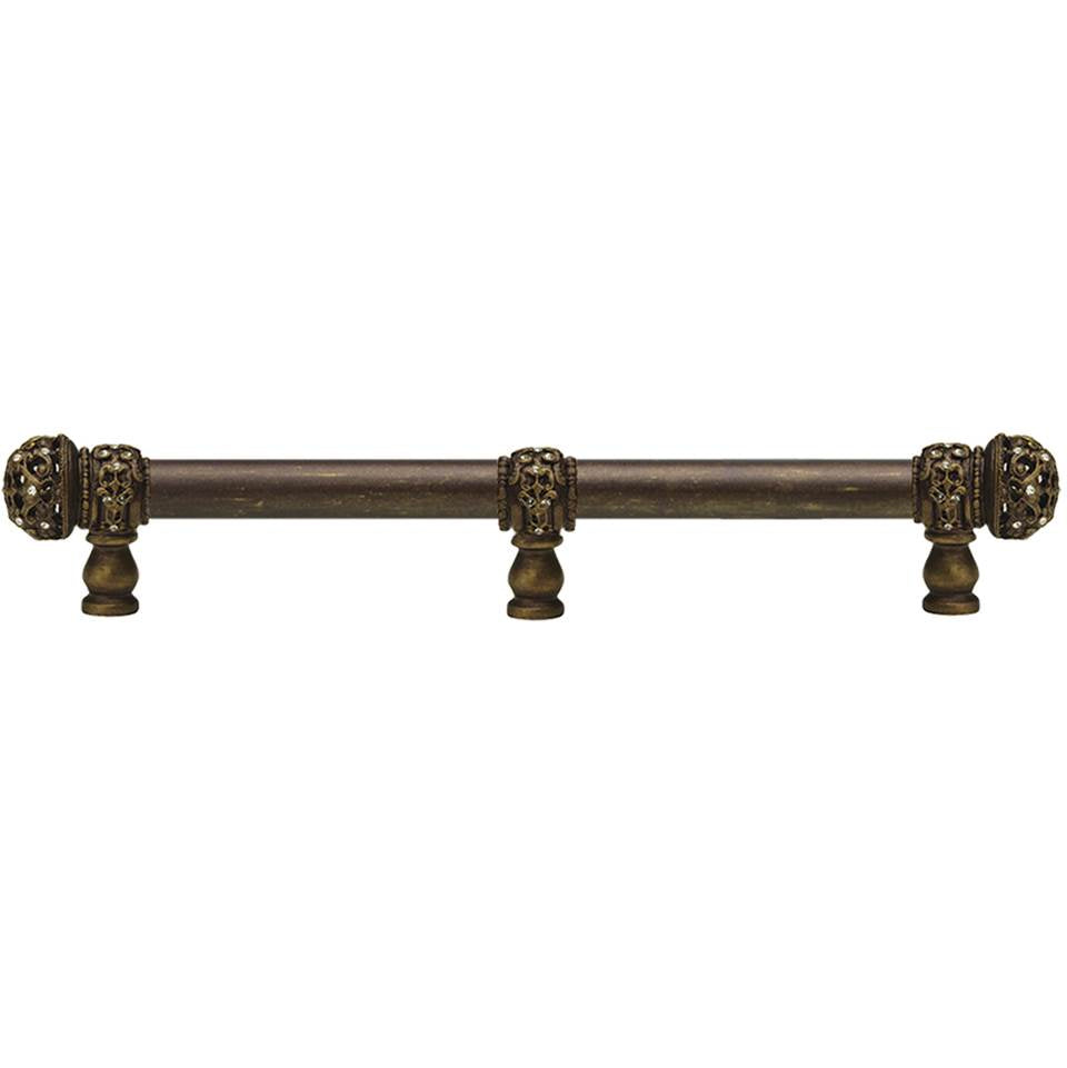 Carpe Diem Hardware - Juliane Grace 12'' O.C. (Approximately) With 5/8'' Smooth Center Long Pull and Center Brace Small Finial With Clear Swarovski Crystals In Antique Brass. - Antique Brass