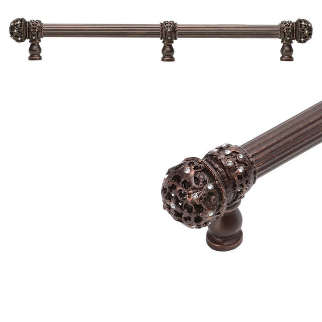 Carpe Diem Hardware - Juliane Grace 12'' O.C. (Approx) With 5/8'' Reeded Center Long Pull Small Finial W/ 61 Swarovski Clear Crystals With Center Brace - Oil Rubbed Bronze