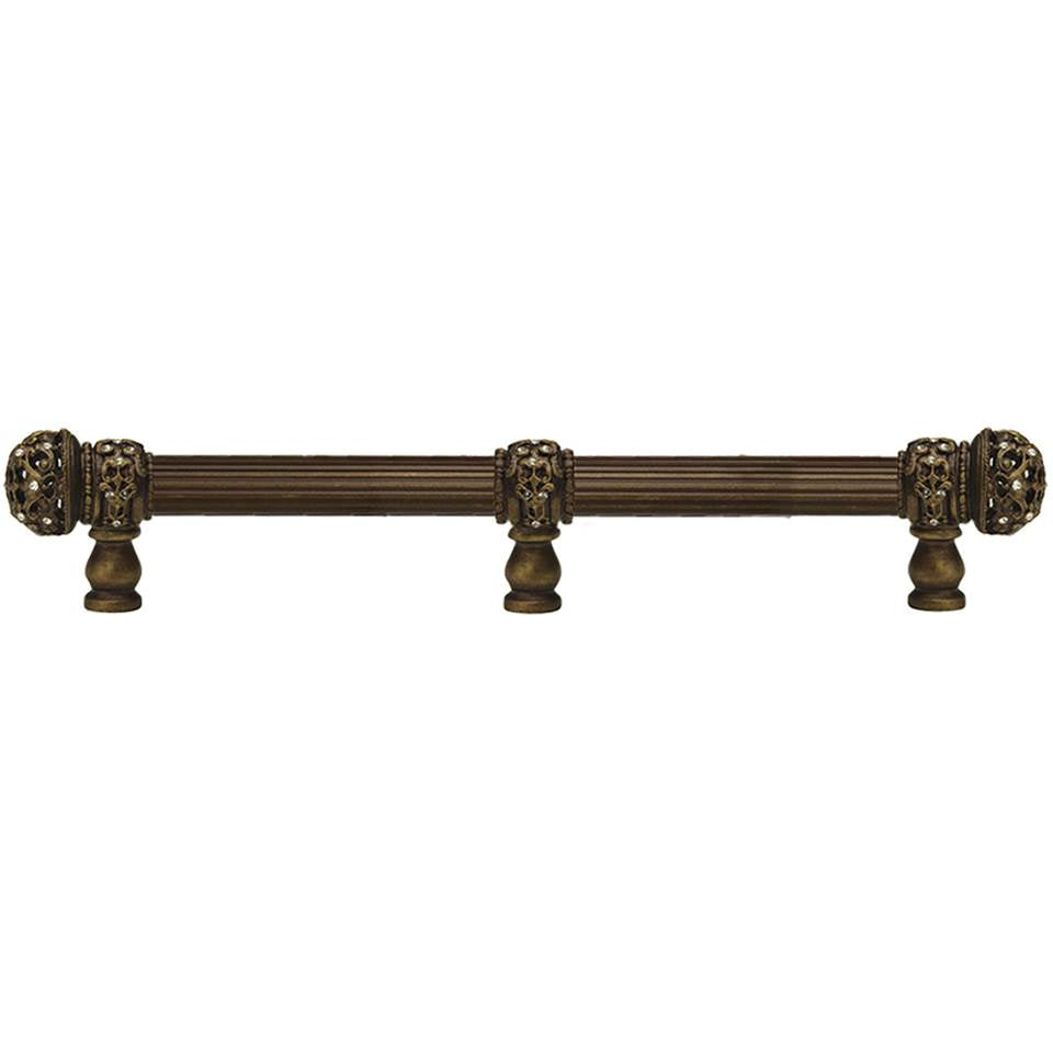 Carpe Diem Hardware - Juliane Grace 12'' O.C. Approx w/ 5/8'' Reeded Center Long Pull Small Finial w/ 61 Swarovski Crystals w/ Center Brace - Antique Brass