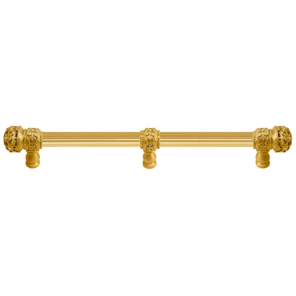 Carpe Diem Hardware - Juliane Grace 12'' O.C. (Approx) With 5/8'' Reeded Center Long Pull Small Finial W/ 61 Swarovski Clear and Aurore Boreale Crystals With Center Brace - Gilded Mercury