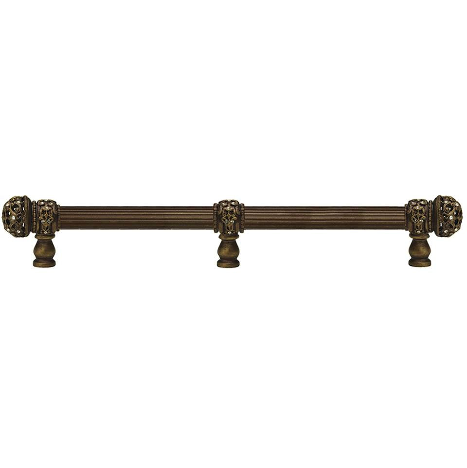 Carpe Diem Hardware - Juliane Grace 18'' O.C. (Approximately) With 5/8'' Reeded Center Long Pull and Center Brace Small Finial With Clear Swarovski Crystals In Antique Brass. - Antique Brass