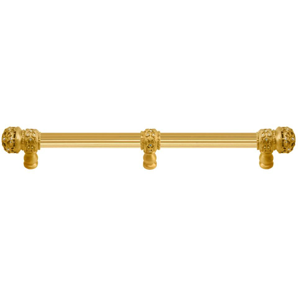 Carpe Diem Hardware - Juliane Grace 22'' O.C. (Approx) With 5/8'' Reeded Center Long Pull Small Finial W/ 61 Swarovski Clear and Aurore Boreale Crystals With Center Brace - Gilded Mercury