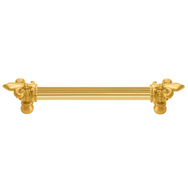 Carpe Diem Hardware - Charlemagne 6'' O.C. (Approximately) With 5/8'' Reeded Center Long Pull With Large Fleur De Lys - Gilded Mercury