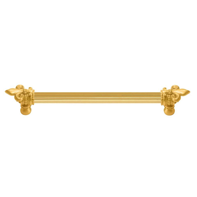 Carpe Diem Hardware - Charlemagne 9'' O.C. (Approximately) With 5/8'' Reeded Center Long Pull With Large Fleur De Lys - Gilded Mercury
