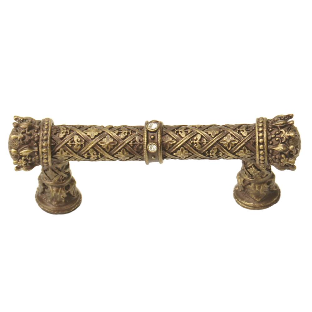Carpe Diem Hardware - Carpe Diem 6130-3C Crowning Glory Queen Anne Antique Brass Queen Anne 3'' O.C. Pull W/ Swarovski Crystals - Antique Brass