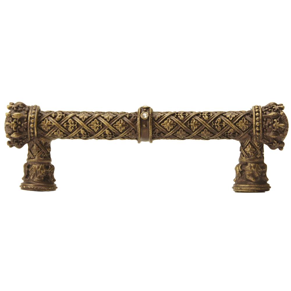Carpe Diem 6131-3C Crowning Glory Queen Anne Antique Brass Queen Anne 4'' O.C. Pull W/ Swarovski Crystals