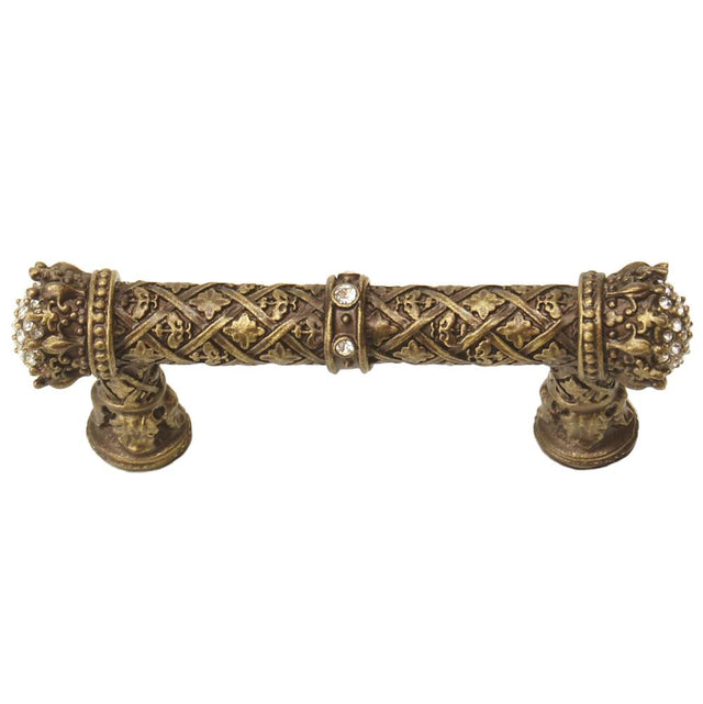 Carpe Diem Hardware - Carpe Diem 6328-3C Crowning Glory Queen Elizabeth Antique Brass Queen Elizabeth 3'' O.C. Pull W/ Swarovski Crystals - Antique Brass