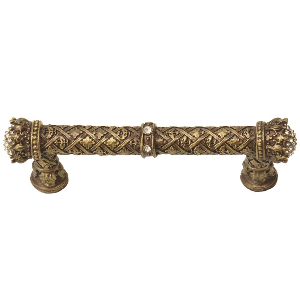 Carpe Diem Hardware - Carpe Diem 6329-3C Crowning Glory Queen Elizabeth Antique Brass Queen Elizabeth 4'' O.C. Pull W/ Swarovski Crystals - Antique Brass