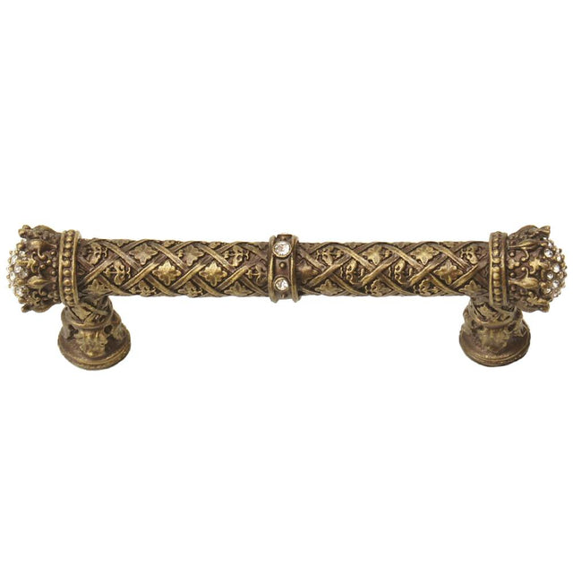 Carpe Diem Hardware - Carpe Diem 6329-3C Crowning Glory Queen Elizabeth Antique Brass Queen Elizabeth 4'' O.C. Pull W/ Swarovski Crystals - Antique Brass