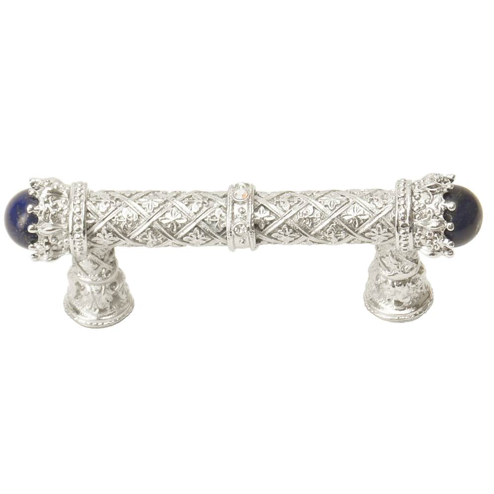 Carpe Diem Hardware - Carpe Diem 6528-24Clap Crowning Glory Queen Penelope Platinum Queen Penelope 3'' O.C. Pull W/ Swarovski Crystals and Semi-Precious Stones - Platinum
