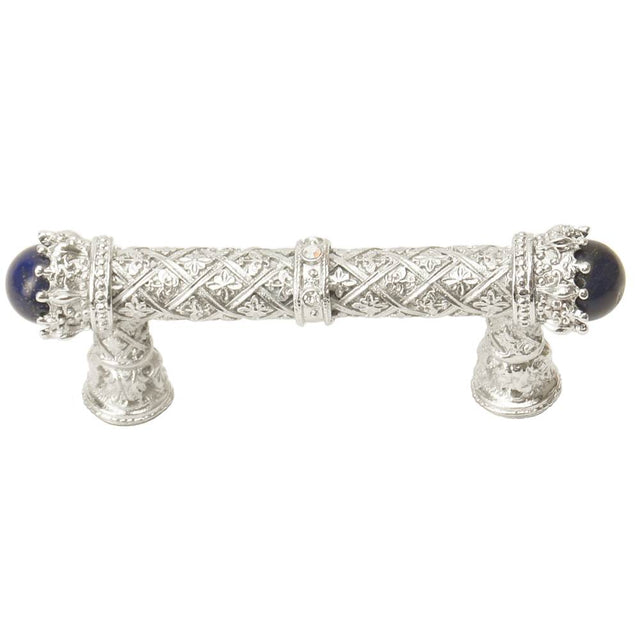 Carpe Diem Hardware - Carpe Diem 6528-24Clap Crowning Glory Queen Penelope Platinum Queen Penelope 3'' O.C. Pull W/ Swarovski Crystals and Semi-Precious Stones - Platinum