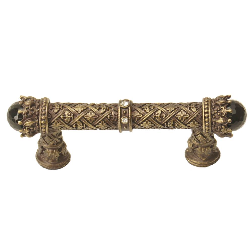 Carpe Diem Hardware - Carpe Diem 6528-3Cox Crowning Glory Queen Penelope Antique Brass Queen Penelope 3'' O.C. Pull W/ Swarovski Crystals and Semi-Precious Stones - Antique Brass