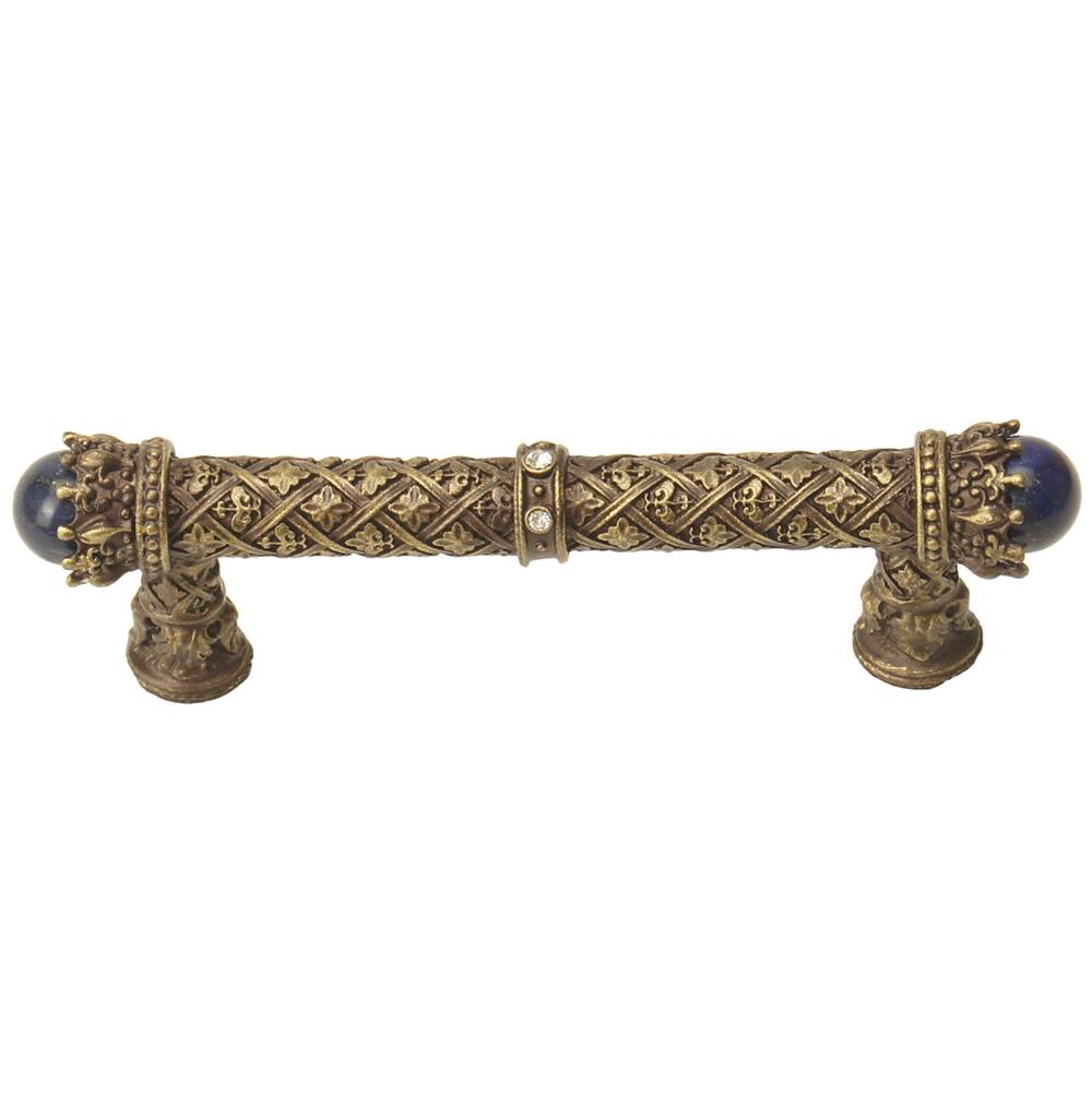 Carpe Diem Hardware - Carpe Diem 6529-3Clap Crowning Glory Queen Penelope Antique Brass Queen Penelope 4'' O.C. Pull W/ Swarovski Crystals and Semi-Precious Stones - Antique Brass