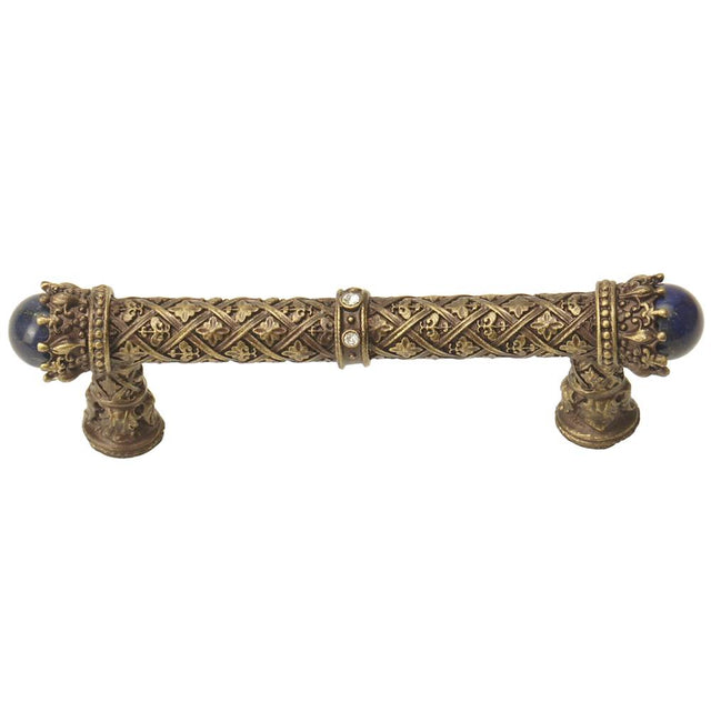 Carpe Diem Hardware - Carpe Diem 6529-3Clap Crowning Glory Queen Penelope Antique Brass Queen Penelope 4'' O.C. Pull W/ Swarovski Crystals and Semi-Precious Stones - Antique Brass