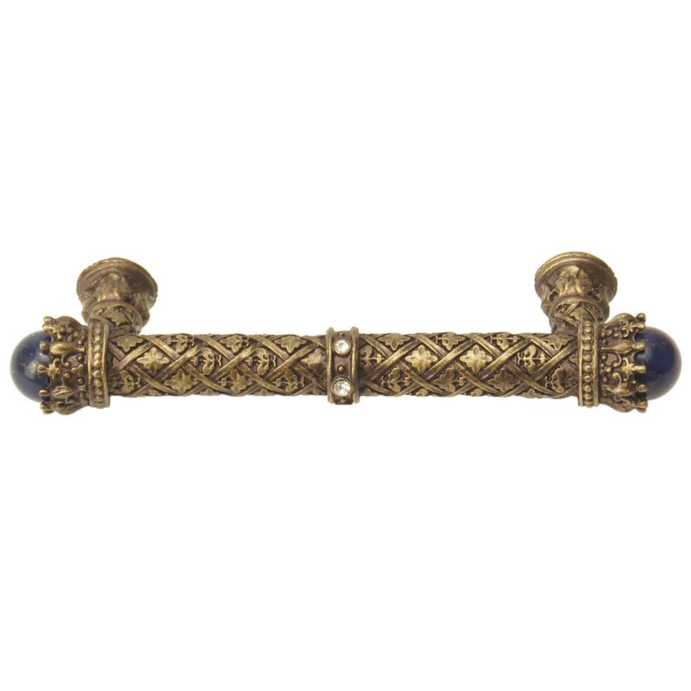 Carpe Diem 6529-3Clap Crowning Glory Queen Penelope Antique Brass Queen Penelope 4'' O.C. Pull W/ Swarovski Crystals and Semi-Precious Stones