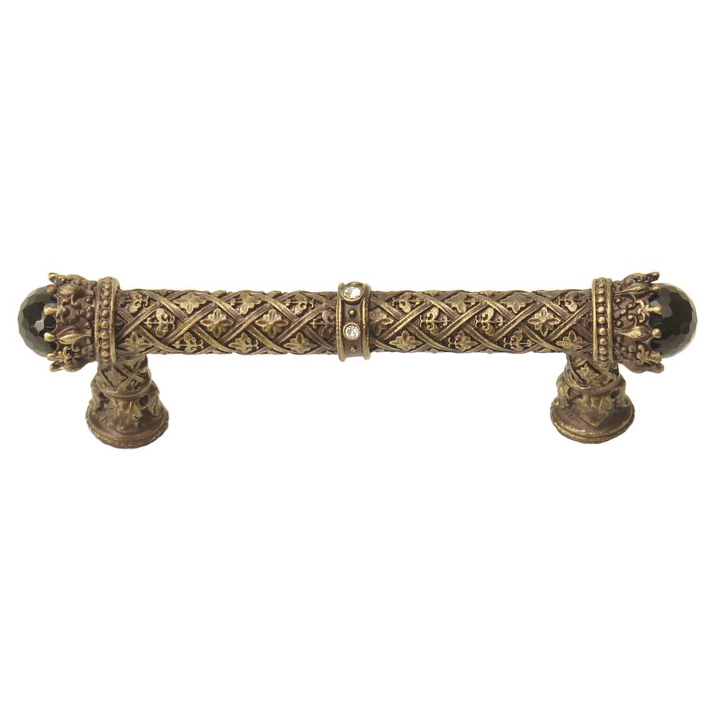 Carpe Diem Hardware - Carpe Diem 6529-3Cox Crowning Glory Queen Penelope Antique Brass Queen Penelope 4'' O.C. Pull W/ Swarovski Crystals and Semi-Precious Stones - Antique Brass