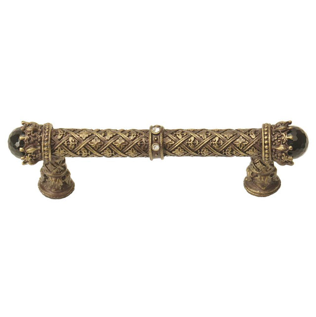 Carpe Diem Hardware - Carpe Diem 6529-3Cox Crowning Glory Queen Penelope Antique Brass Queen Penelope 4'' O.C. Pull W/ Swarovski Crystals and Semi-Precious Stones - Antique Brass
