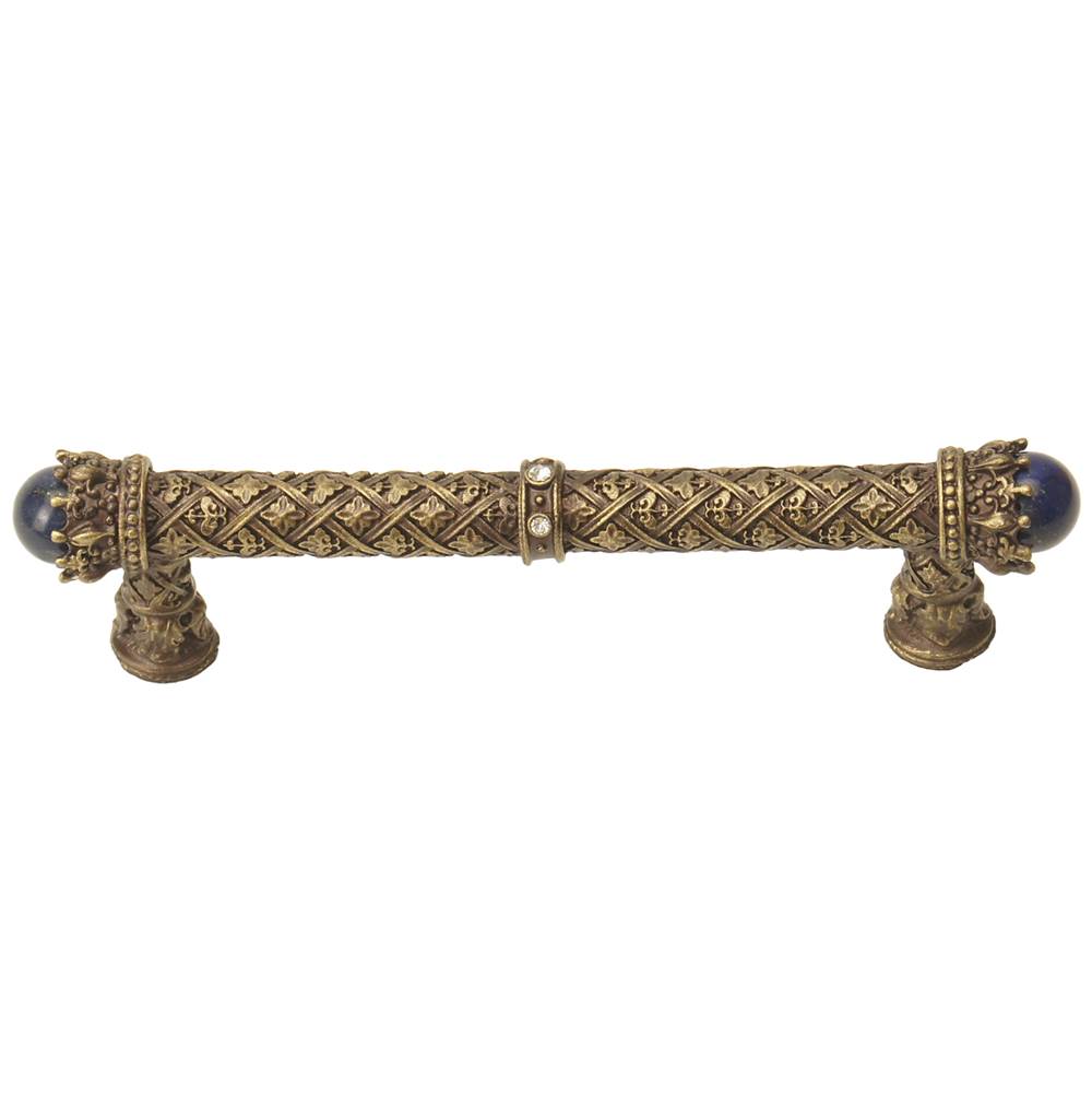 Carpe Diem Hardware - Carpe Diem 6530-3Clap Crowning Glory Queen Penelope Antique Brass Queen Penelope 5'' O.C. Pull W/ Swarovski Crystals and Semi-Precious Stones - Antique Brass