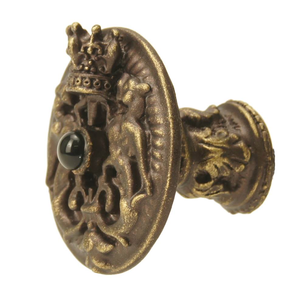 Carpe Diem 6909-3Ox Crowning Glory King George Antique Brass King George Shield Knob W/ Onyx Stone