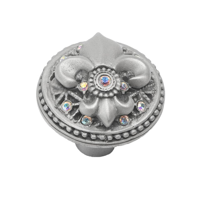 Carpe Diem Hardware - Carpe Diem Hardware 7605-11Ab Versailles Satin Large Round Knob Fleur De Lys W/ Swarovski Crystals - Satin
